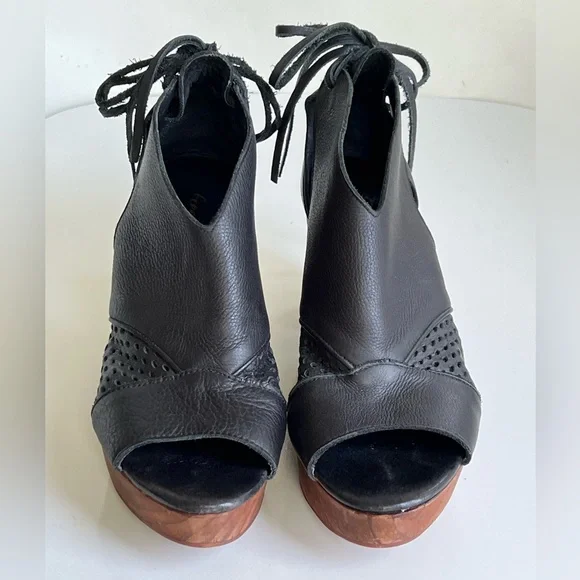 Free People Black Leather Mules with Brown Heels - Picture 6 of 15